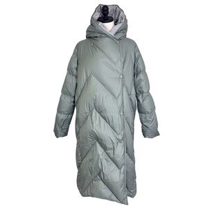 nap Loungewear Women's Down Puffer Long Coat with Hood Light Green Size XL